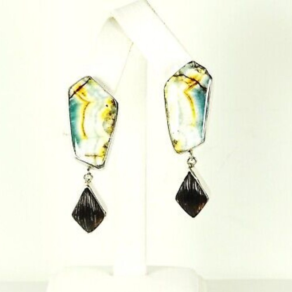 ECHO of the DREAMER/MARS & VALENTINE Sterling Stalagtite & Smoky Clip Earrings